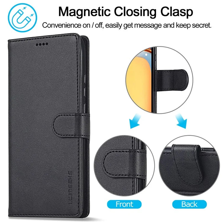 LC.IMEEKE For Xiaomi Redmi 13C 4G / 5G / Poco C65 4G Magnetic Phone Case Calf Texture Leather Wallet Cover