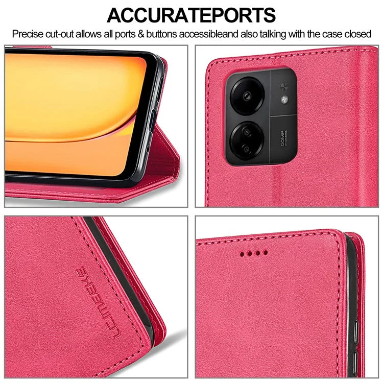 LC.IMEEKE For Xiaomi Redmi 13C 4G / 5G / Poco C65 4G Magnetic Phone Case Calf Texture Leather Wallet Cover