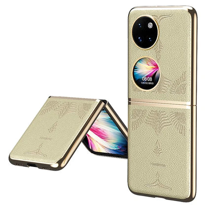For Huawei Pocket 2 Case Electroplated Frame Textured PU Leather Coated Hard PC Phone Cover