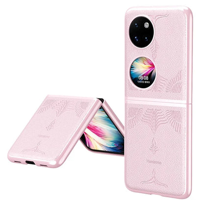 For Huawei Pocket 2 Case Electroplated Frame Textured PU Leather Coated Hard PC Phone Cover