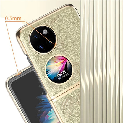 For Huawei Pocket 2 Case Electroplated Frame Textured PU Leather Coated Hard PC Phone Cover