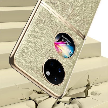 For Huawei Pocket 2 Case Electroplated Frame Textured PU Leather Coated Hard PC Phone Cover