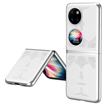 For Huawei Pocket 2 Case Electroplated Frame Textured PU Leather Coated Hard PC Phone Cover