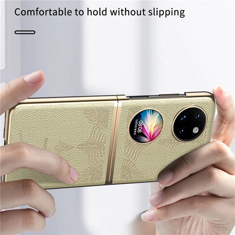 For Huawei Pocket 2 Case Electroplated Frame Textured PU Leather Coated Hard PC Phone Cover