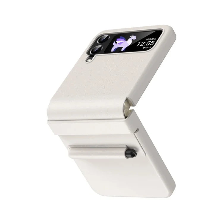 For Samsung Galaxy Z Flip3 5G / Z Flip4 5G Case Leather Hinge Protection Phone Cover with Retractable Stylus