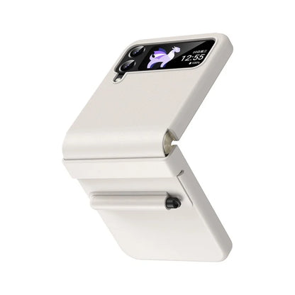 For Samsung Galaxy Z Flip3 5G / Z Flip4 5G Case Leather Hinge Protection Phone Cover with Retractable Stylus