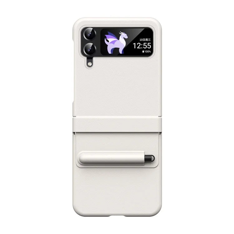 For Samsung Galaxy Z Flip3 5G / Z Flip4 5G Case Leather Hinge Protection Phone Cover with Retractable Stylus