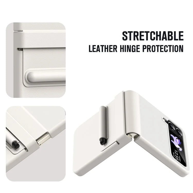 For Samsung Galaxy Z Flip3 5G / Z Flip4 5G Case Leather Hinge Protection Phone Cover with Retractable Stylus