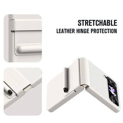 For Samsung Galaxy Z Flip3 5G / Z Flip4 5G Case Leather Hinge Protection Phone Cover with Retractable Stylus