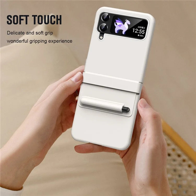 For Samsung Galaxy Z Flip3 5G / Z Flip4 5G Case Leather Hinge Protection Phone Cover with Retractable Stylus