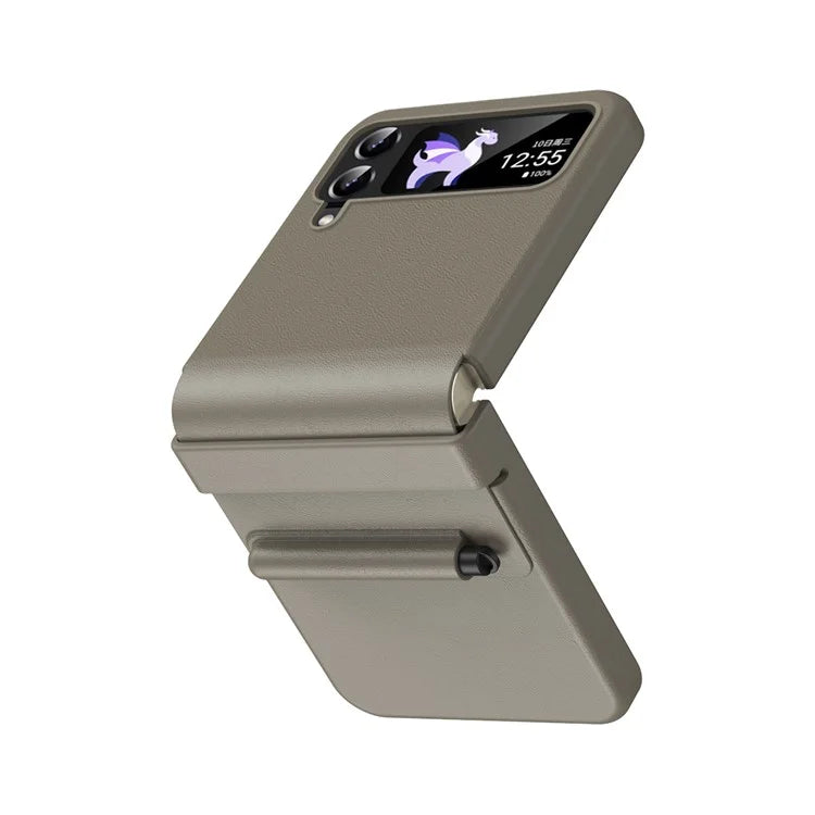For Samsung Galaxy Z Flip3 5G / Z Flip4 5G Case Leather Hinge Protection Phone Cover with Retractable Stylus