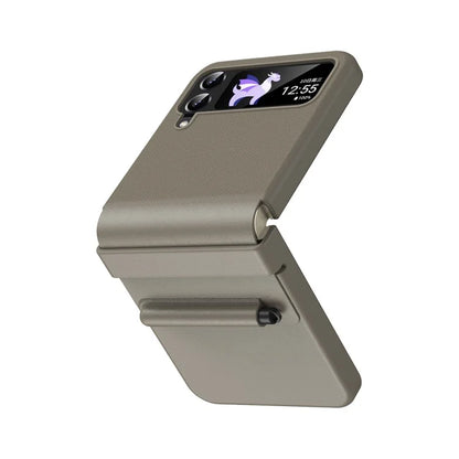 For Samsung Galaxy Z Flip3 5G / Z Flip4 5G Case Leather Hinge Protection Phone Cover with Retractable Stylus