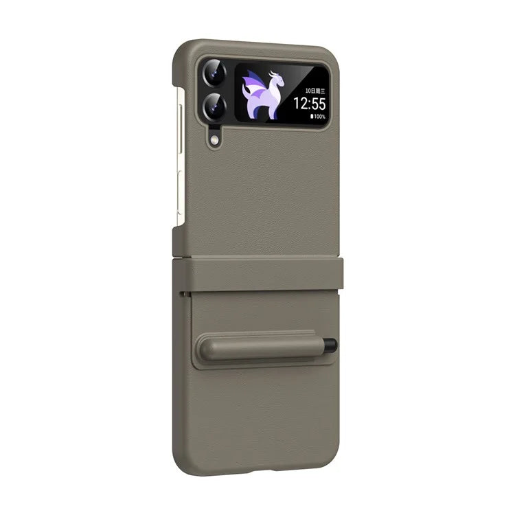 For Samsung Galaxy Z Flip3 5G / Z Flip4 5G Case Leather Hinge Protection Phone Cover with Retractable Stylus