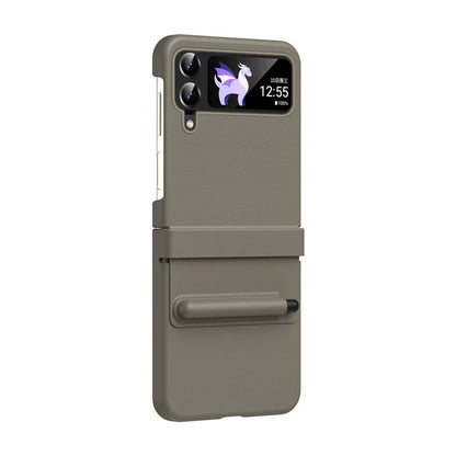 For Samsung Galaxy Z Flip3 5G / Z Flip4 5G Case Leather Hinge Protection Phone Cover with Retractable Stylus
