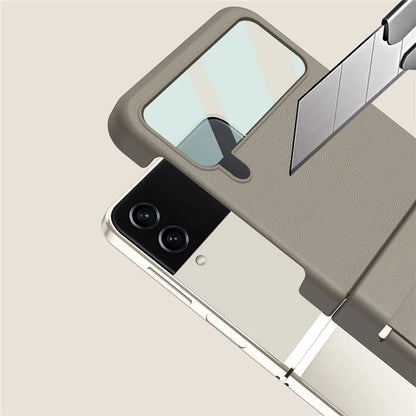 For Samsung Galaxy Z Flip3 5G / Z Flip4 5G Case Leather Hinge Protection Phone Cover with Retractable Stylus
