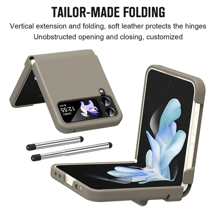 For Samsung Galaxy Z Flip3 5G / Z Flip4 5G Case Leather Hinge Protection Phone Cover with Retractable Stylus