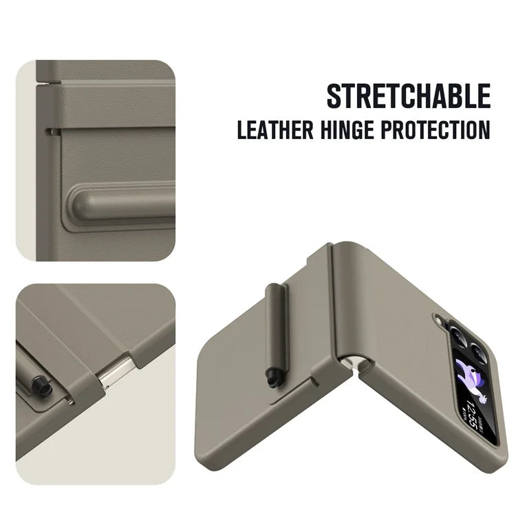 For Samsung Galaxy Z Flip3 5G / Z Flip4 5G Case Leather Hinge Protection Phone Cover with Retractable Stylus
