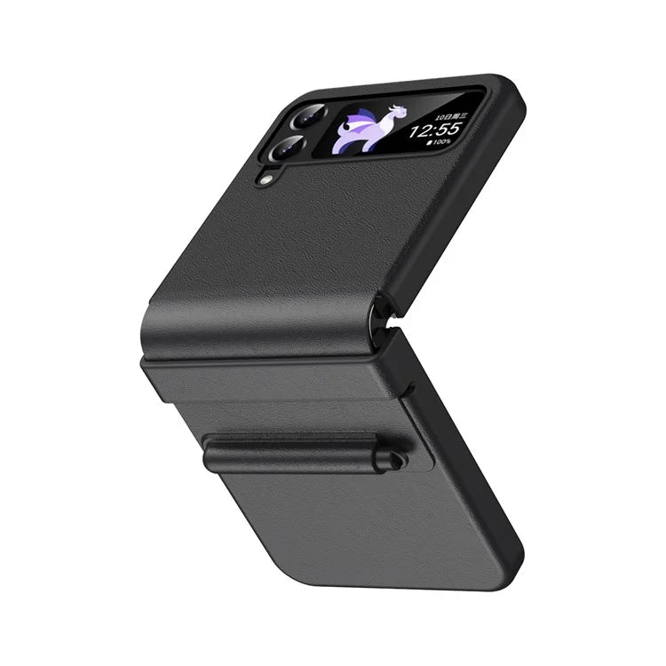 For Samsung Galaxy Z Flip3 5G / Z Flip4 5G Case Leather Hinge Protection Phone Cover with Retractable Stylus