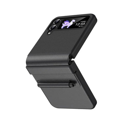 For Samsung Galaxy Z Flip3 5G / Z Flip4 5G Case Leather Hinge Protection Phone Cover with Retractable Stylus
