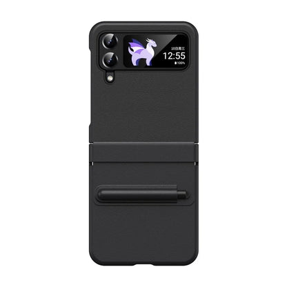 For Samsung Galaxy Z Flip3 5G / Z Flip4 5G Case Leather Hinge Protection Phone Cover with Retractable Stylus