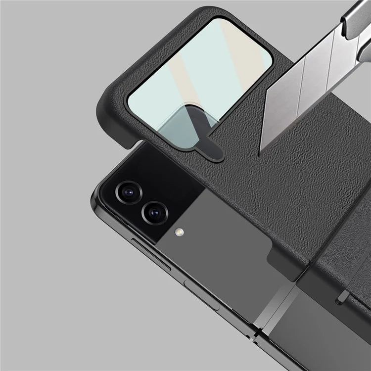 For Samsung Galaxy Z Flip3 5G / Z Flip4 5G Case Leather Hinge Protection Phone Cover with Retractable Stylus