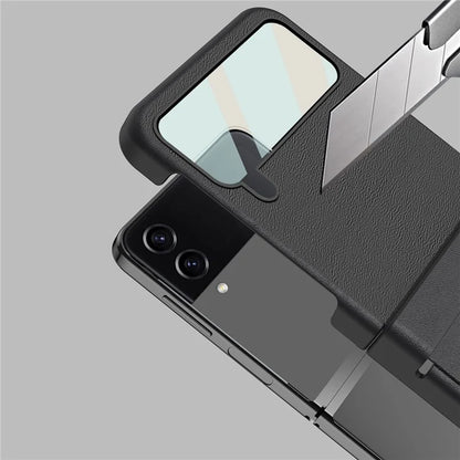 For Samsung Galaxy Z Flip3 5G / Z Flip4 5G Case Leather Hinge Protection Phone Cover with Retractable Stylus