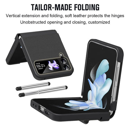 For Samsung Galaxy Z Flip3 5G / Z Flip4 5G Case Leather Hinge Protection Phone Cover with Retractable Stylus