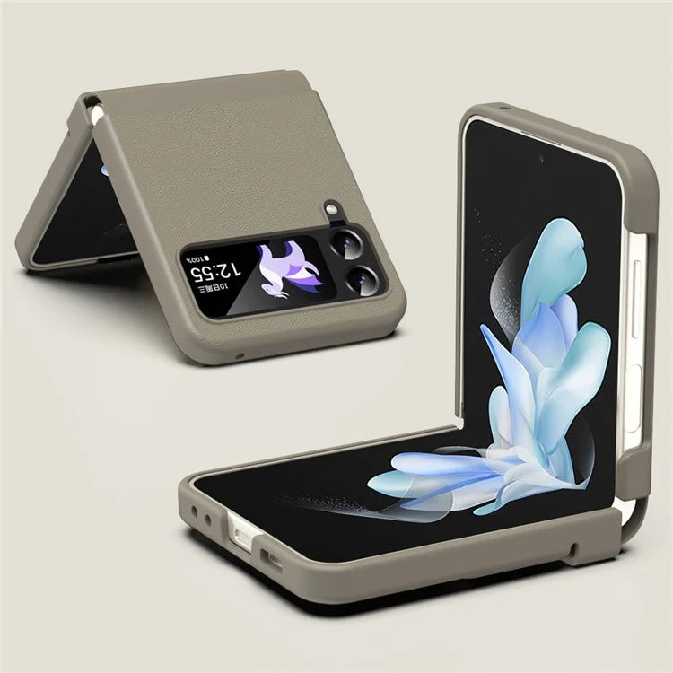 For Samsung Galaxy Z Flip3 5G / Z Flip4 5G Case Hinge Protection Leather+PC Cover with Window Film