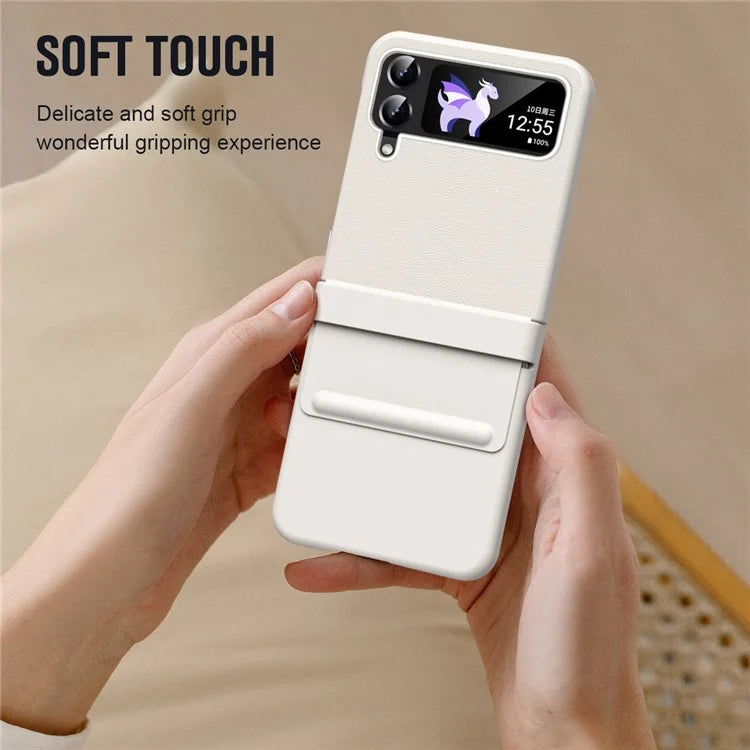 For Samsung Galaxy Z Flip3 5G / Z Flip4 5G Case Hinge Protection Leather+PC Cover with Window Film