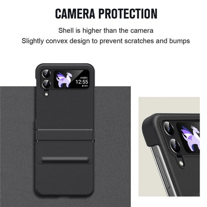 For Samsung Galaxy Z Flip3 5G / Z Flip4 5G Case Hinge Protection Leather+PC Cover with Window Film