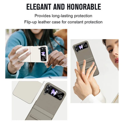 For Samsung Galaxy Z Flip3 5G / Z Flip4 5G Case Hinge Protection Leather+PC Cover with Window Film