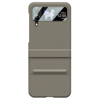 For Samsung Galaxy Z Flip3 5G / Z Flip4 5G Case Hinge Protection Leather+PC Cover with Window Film