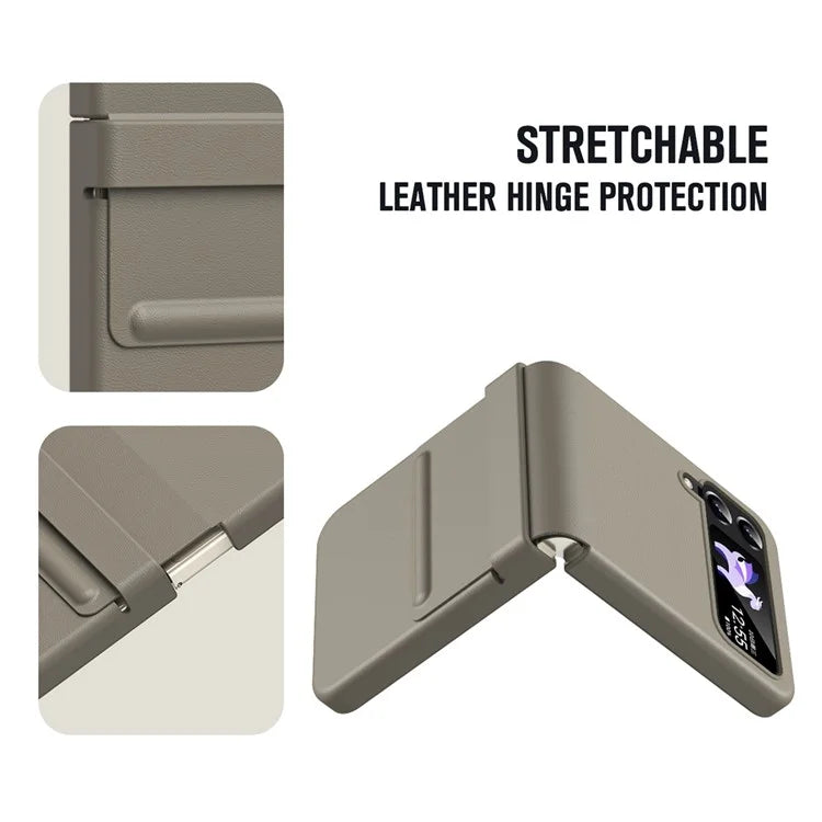 For Samsung Galaxy Z Flip3 5G / Z Flip4 5G Case Hinge Protection Leather+PC Cover with Window Film