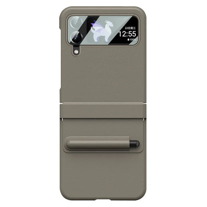 For Samsung Galaxy Z Flip3 5G / Z Flip4 5G Case Leather Hinge Protection Cover with Tempered Glass Film and Stylus