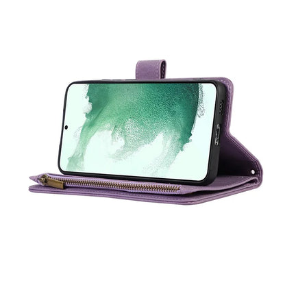 For Samsung Galaxy S21 5G / S21 4G Case 9 Card Slots Zipper Pocket Phone Cover with Wrist+Shoulder Straps