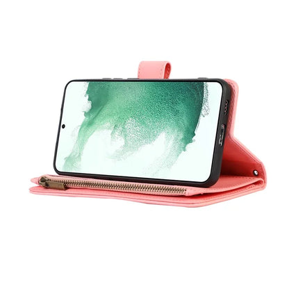For Samsung Galaxy S21 5G / S21 4G Case 9 Card Slots Zipper Pocket Phone Cover with Wrist+Shoulder Straps