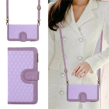 For iPhone 13 6.1 inch Magnetic Case 9 Card Slots Zipper Pocket Phone Cover with Wrist Strap