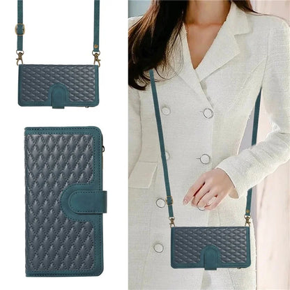 For iPhone 13 6.1 inch Magnetic Case 9 Card Slots Zipper Pocket Phone Cover with Wrist Strap