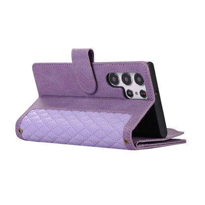 For Samsung Galaxy S22 Ultra 5G Cell Phone Case 9 Card Slots Zipper Pocket PU Leather Cover