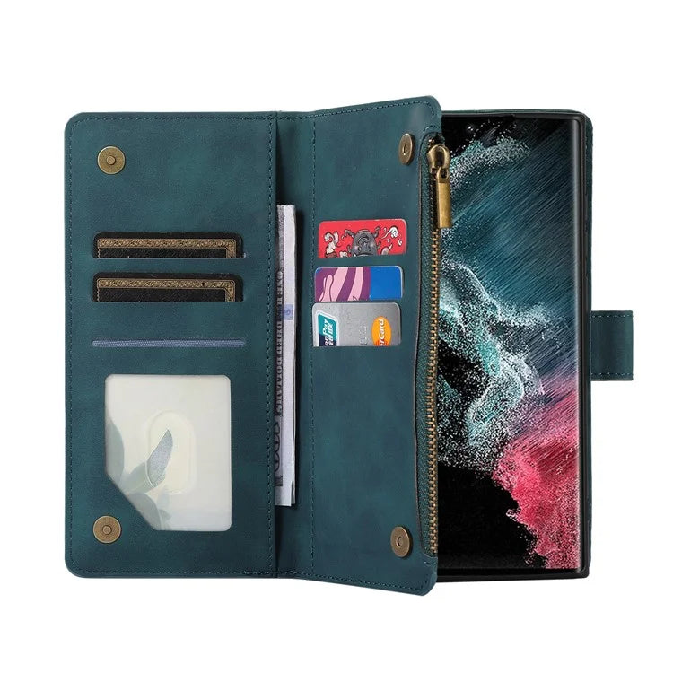 For Samsung Galaxy S21 Ultra 5G Cell Phone Case Rhombus Imprint Leather Wallet Cover with Wrist strap