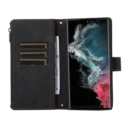 For Samsung Galaxy S21 Ultra 5G Cell Phone Case Rhombus Imprint Leather Wallet Cover with Wrist strap