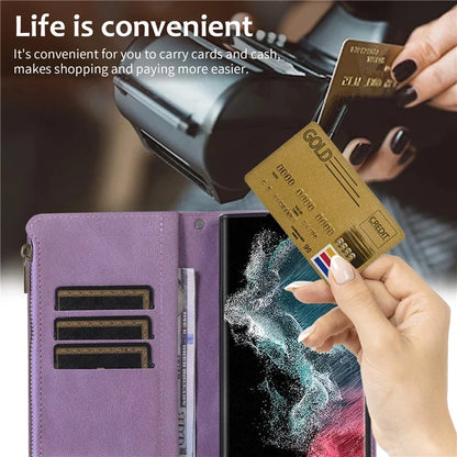 For Samsung Galaxy S21 Ultra 5G Cell Phone Case Rhombus Imprint Leather Wallet Cover with Wrist strap