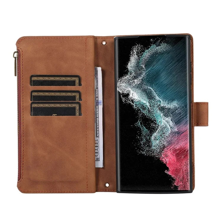 For Samsung Galaxy S21 Ultra 5G Cell Phone Case Rhombus Imprint Leather Wallet Cover with Wrist strap