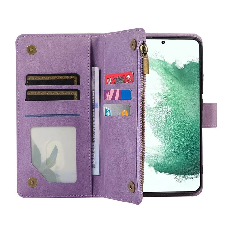 For Samsung Galaxy S21+ 5G Magnetic Phone Case Zipper Pocket 9 Card Slots PU Leather Stand Cover