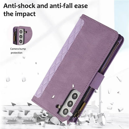 For Samsung Galaxy S21+ 5G Magnetic Phone Case Zipper Pocket 9 Card Slots PU Leather Stand Cover
