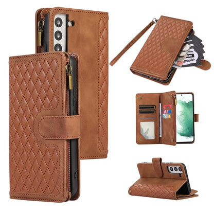 For Samsung Galaxy S21+ 5G Magnetic Phone Case Zipper Pocket 9 Card Slots PU Leather Stand Cover