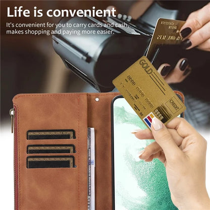 For Samsung Galaxy S21+ 5G Magnetic Phone Case Zipper Pocket 9 Card Slots PU Leather Stand Cover