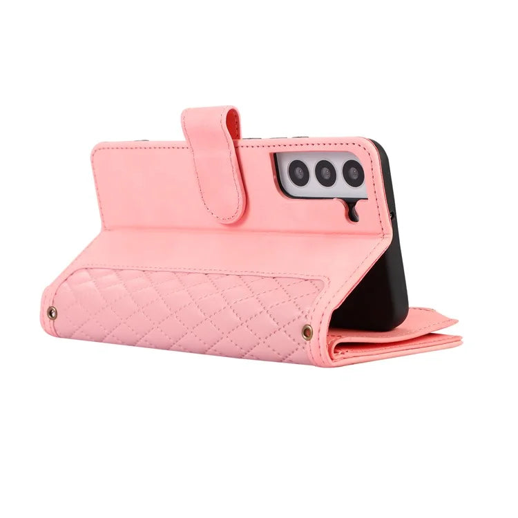 For Samsung Galaxy S21+ 5G Magnetic Phone Case Zipper Pocket 9 Card Slots PU Leather Stand Cover