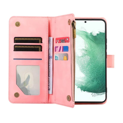 For Samsung Galaxy S21+ 5G Magnetic Phone Case Zipper Pocket 9 Card Slots PU Leather Stand Cover