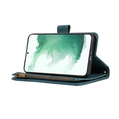 For Samsung Galaxy S21+ 5G Magnetic Phone Case Zipper Pocket 9 Card Slots PU Leather Stand Cover